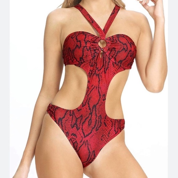 WEINICOCO red snake scrunchy butt swimming one piece ♥️ - Picture 2 of 6